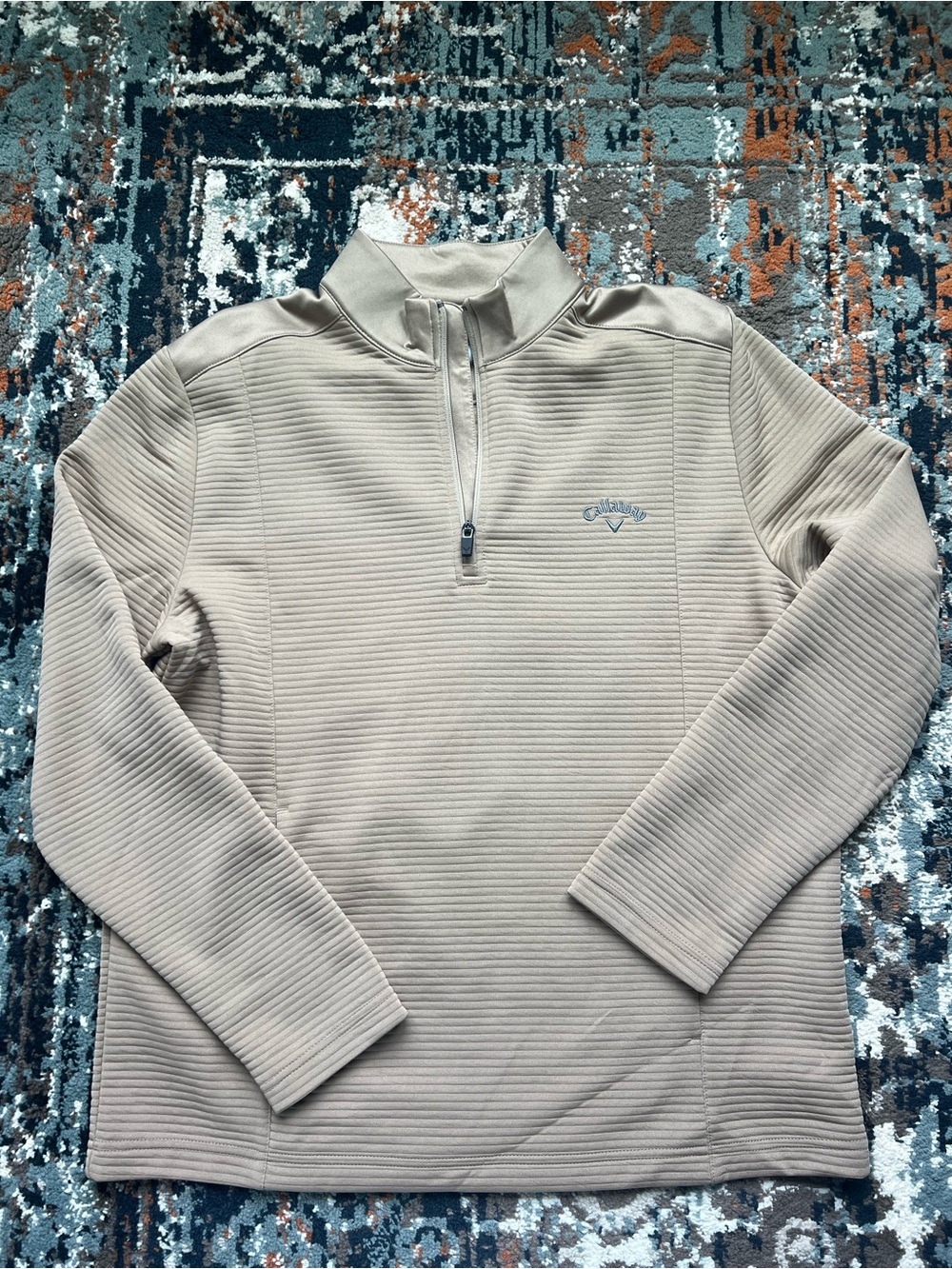Callaway Men’s Beige Ribbed Half-Zip Pullover
